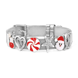 Silver Plated Mesh Bracelet Santa Claus Charm Beads Christmas Gift