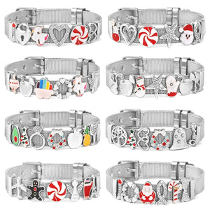 Silver Plated Mesh Bracelet Santa Claus Charm Beads Christmas Gift