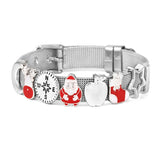 Silver Plated Mesh Bracelet Santa Claus Charm Beads Christmas Gift