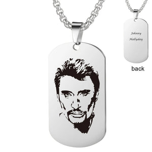 Engraved French Rocker Johnny Hallyday Photo Necklace Pendant SL-049