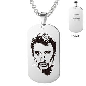 Engraved French Rocker Johnny Hallyday Photo Necklace Pendant SL-049