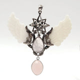 Silver Plated Amethysts Layer Water Drop Pendant with Angel Wing