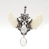 Silver Plated Amethysts Layer Water Drop Pendant with Angel Wing