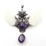 Silver Plated Amethysts Layer Water Drop Pendant with Angel Wing