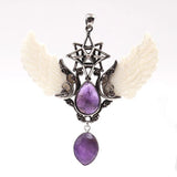 Silver Plated Amethysts Layer Water Drop Pendant with Angel Wing