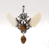Silver Plated Amethysts Layer Water Drop Pendant with Angel Wing