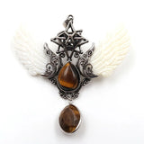 Silver Plated Amethysts Layer Water Drop Pendant with Angel Wing