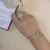 Silver Plated Horseshoe Bamboo Bracelet for Women