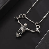 Silver Plated Skull Pendant Necklace - Biker Punk Rock Accessory