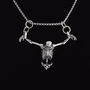Silver Plated Skull Pendant Necklace - Biker Punk Rock Accessory
