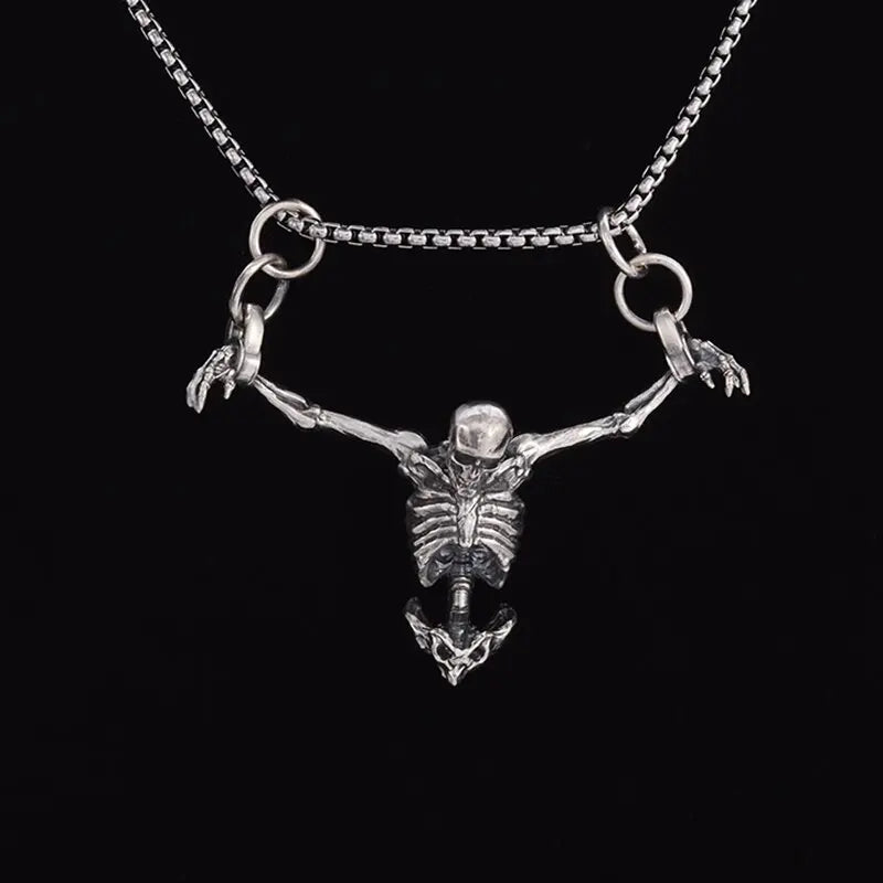 Silver Plated Skull Pendant Necklace - Biker Punk Rock Accessory