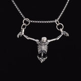Silver Plated Skull Pendant Necklace - Biker Punk Rock Accessory