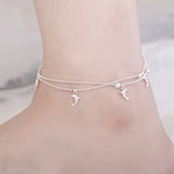 Silver Plated Charm Bracelet Double Layer Dolphin Bead Chain Anklet Pulseira