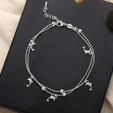 Silver Plated Charm Bracelet Double Layer Dolphin Bead Chain Anklet Pulseira