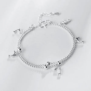 Silver Plated Charm Bracelet Double Layer Dolphin Bead Chain Anklet Pulseira