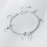 Silver Plated Charm Bracelet Double Layer Dolphin Bead Chain Anklet Pulseira