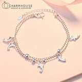 Silver Plated Charm Bracelet Double Layer Dolphin Bead Chain Anklet Pulseira