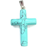 Silver Plated Cross Green Turquoises Stone Pendant Cherry Quartz