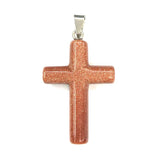 Silver Plated Cross Green Turquoises Stone Pendant Cherry Quartz