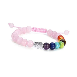 Elephant Rose Pink Quartz Beads Bracelet Agates Chakra Jewelry
