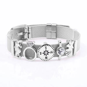 Silver Plated 10mm Mesh Bracelet With Starfish & Seahorse Charms