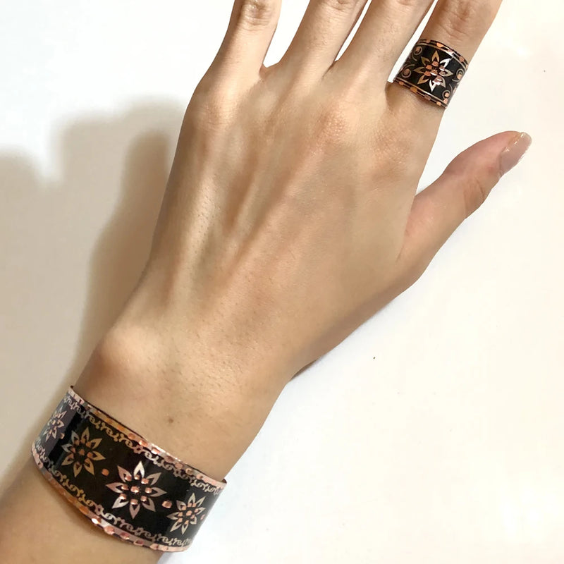 Silver Plated Women Copper Ring Bracelet Bangle Set