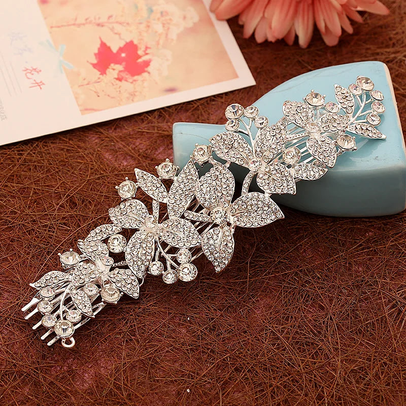 Silver Plated Floral Flowers Hair Accessories Crystal Bridal Wedding