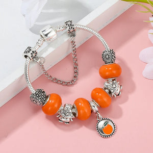 Silver Plated Fruit Tangerine Pendant Charm Bracelet
