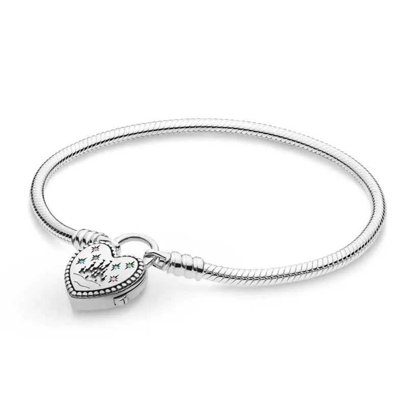 Silver Plated Heart Bracelet Padlock Clasp Snake Chain Loved Valentines