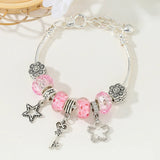 Silver Plated Flower Bead Bracelet Lobster Clasp DIY Jewelry Gift