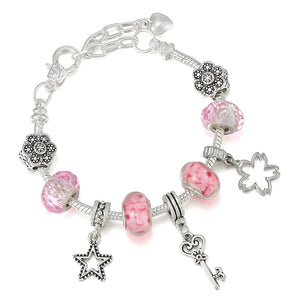 Silver Plated Flower Bead Bracelet Lobster Clasp DIY Jewelry Gift