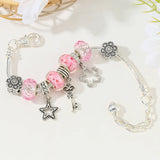 Silver Plated Flower Bead Bracelet Lobster Clasp DIY Jewelry Gift
