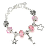 Silver Plated Flower Bead Bracelet Lobster Clasp DIY Jewelry Gift