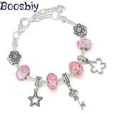 Silver Plated Flower Bead Bracelet Lobster Clasp DIY Jewelry Gift