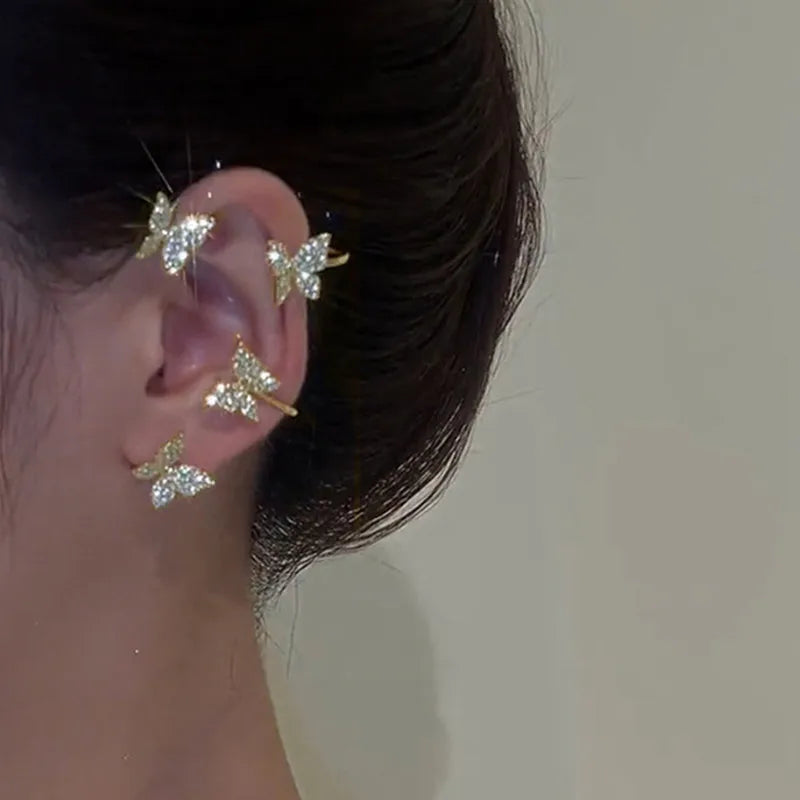 Zircon Butterfly Ear Clips, No Piercing, Wedding Jewelry