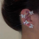 Sparkling Zircon Butterfly Clip Earrings for Women Ear Cuff Jewelry