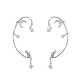 Zircon Moon Star Ear Clips, No Piercing, Wedding Jewelry Gift