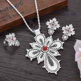 Silver Plated Zircon Pendant Necklace Earrings Ring Jewelry Set