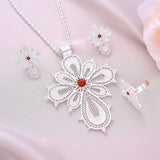 Silver Plated Zircon Pendant Necklace Earrings Ring Jewelry Set