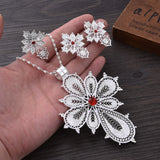 Silver Plated Zircon Pendant Necklace Earrings Ring Jewelry Set