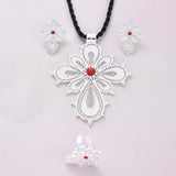 Silver Plated Zircon Pendant Necklace Earrings Ring Jewelry Set