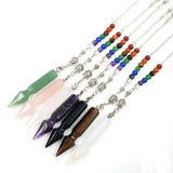 Silver Plated Pen Shape Quartz Stone Pendant Chain Chakra Pendulum