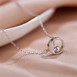 Silver Plated Round Circle Pendant Necklace Adjustable Geometric Clavicle Chain