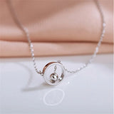 Silver Plated Round Circle Pendant Necklace Adjustable Geometric Clavicle Chain