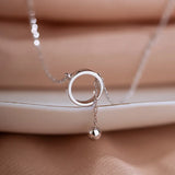 Silver Plated Round Circle Pendant Necklace Adjustable Geometric Clavicle Chain