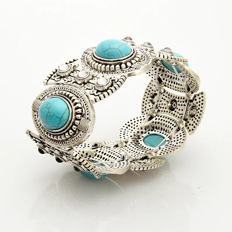 Green Howlite Stone Elastic Bracelet Bohemian Style Jewelry