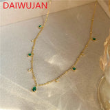 Silver Plated Green Zircon Necklace Women's Geometric Choker Jewelry