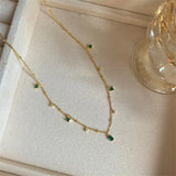 Silver Plated Green Zircon Necklace Women's Geometric Choker Jewelry