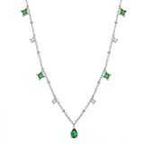Silver Plated Green Zircon Necklace Women's Geometric Choker Jewelry