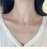 Silver Plated Green Zircon Necklace Women's Geometric Choker Jewelry